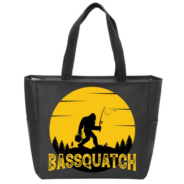 Funny Bassquatch Fishing Zip Tote Bag