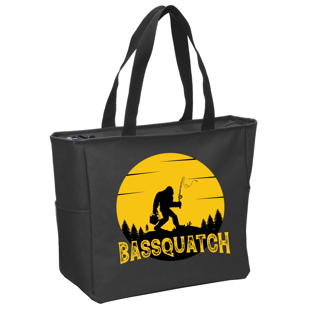 Funny Bassquatch Fishing Zip Tote Bag