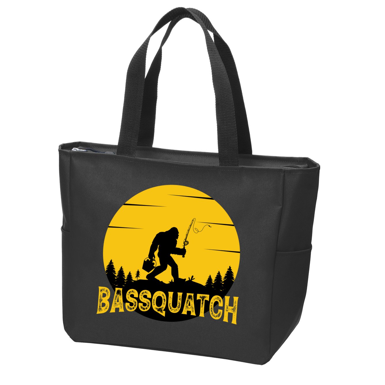 Funny Bassquatch Fishing Zip Tote Bag