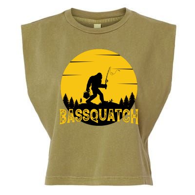 Funny Bassquatch Fishing Garment-Dyed Women's Muscle Tee