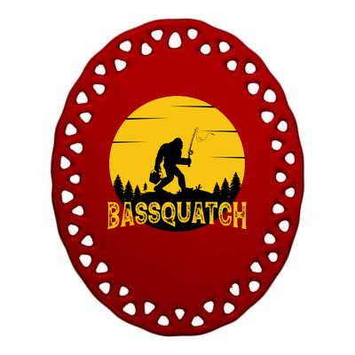 Funny Bassquatch Fishing Ceramic Oval Ornament