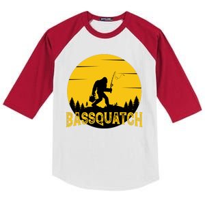 Funny Bassquatch Fishing Kids Colorblock Raglan Jersey