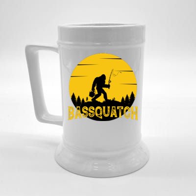 Funny Bassquatch Fishing Beer Stein