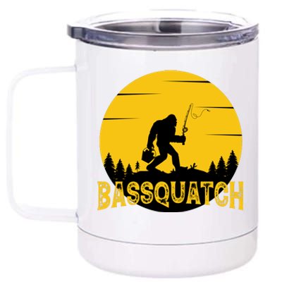 Funny Bassquatch Fishing 12 oz Stainless Steel Tumbler Cup