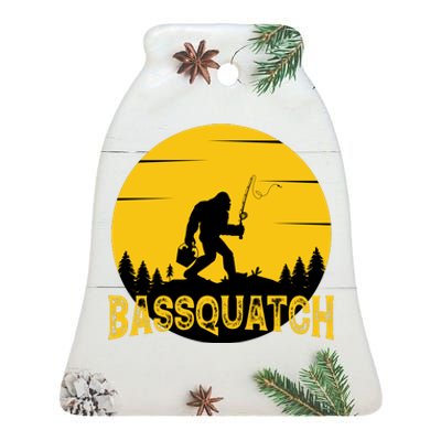 Funny Bassquatch Fishing Ceramic Bell Ornament