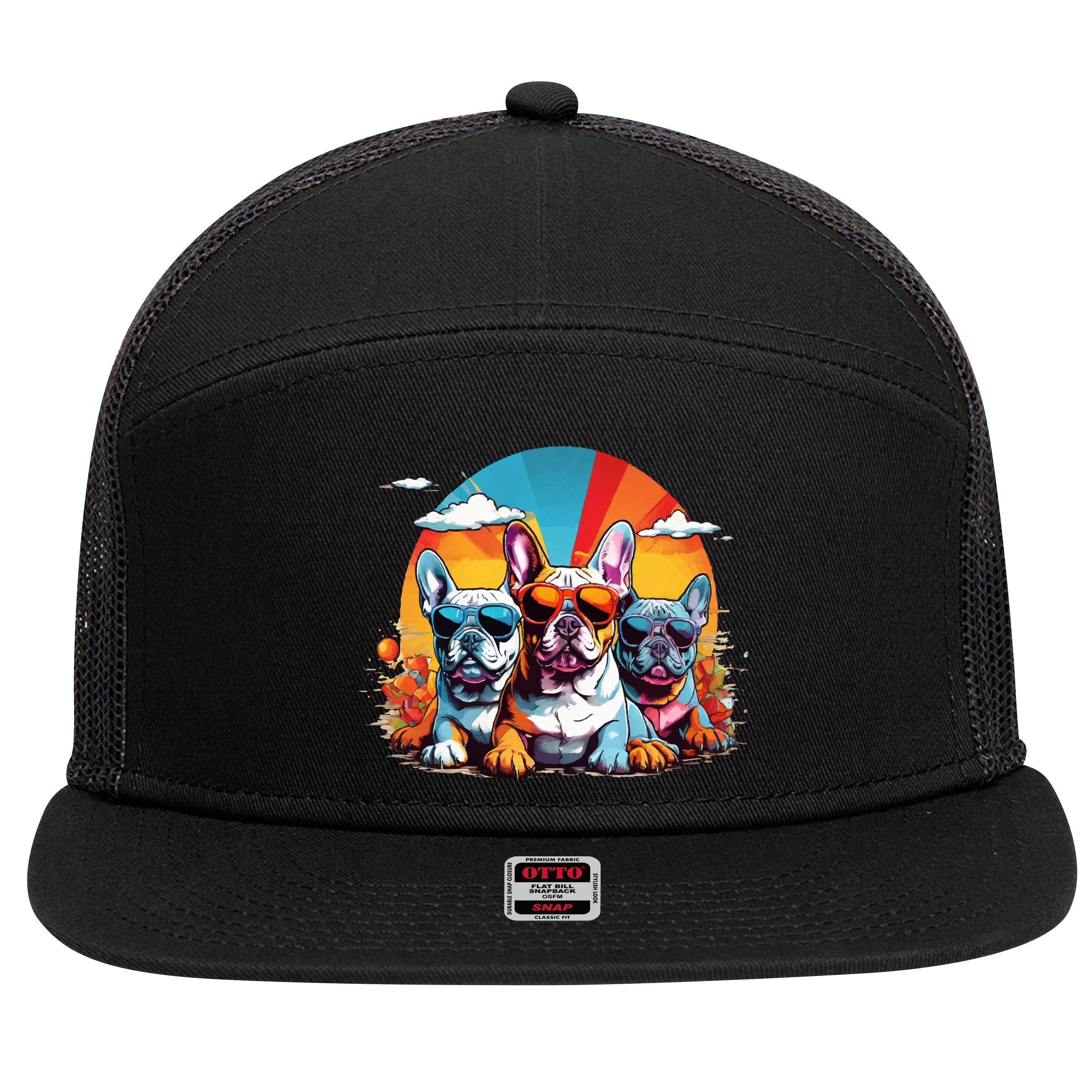 French Bulldog 7 Panel Mesh Trucker Snapback Hat