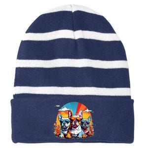 French Bulldog Striped Beanie with Solid Band