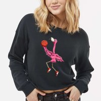 Flamingo Basketball Flamingo Playing Basketball Flamingo Cropped Pullover Crew
