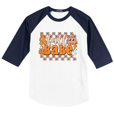 Fall Babe Fall Vibes Autumn Season Thanksgiving Pumpkin Spice Funny Baseball Sleeve Shirt