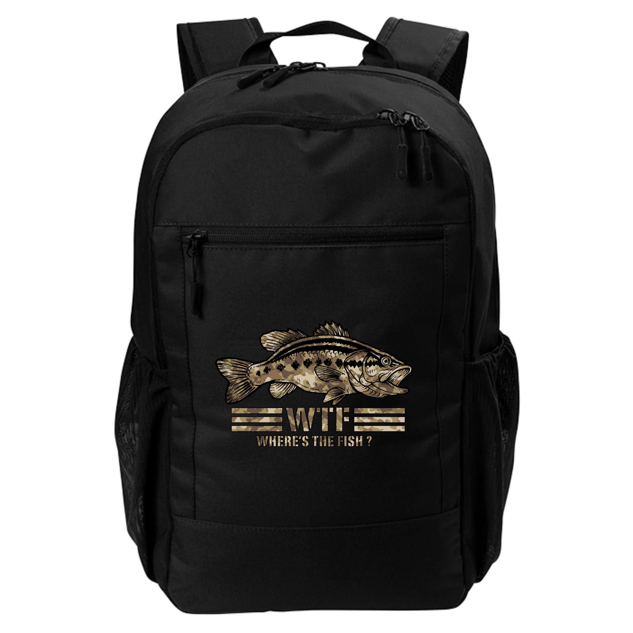 Funny Bass Fishing Camo Wtf Wheres The Fish Cool Gift Backpack