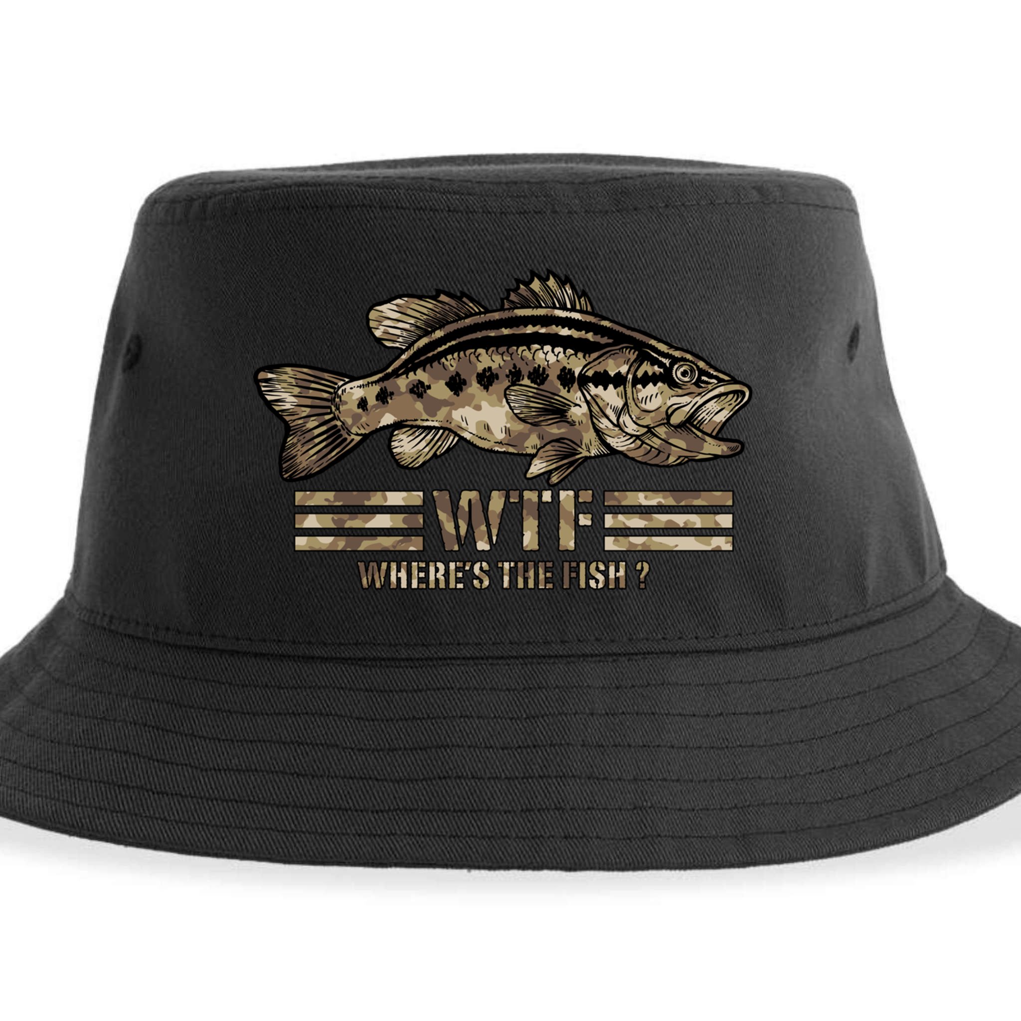 Funny Bass Fishing Camo Wtf Wheres The Fish Cool Gift Sustainable Bucket Hat