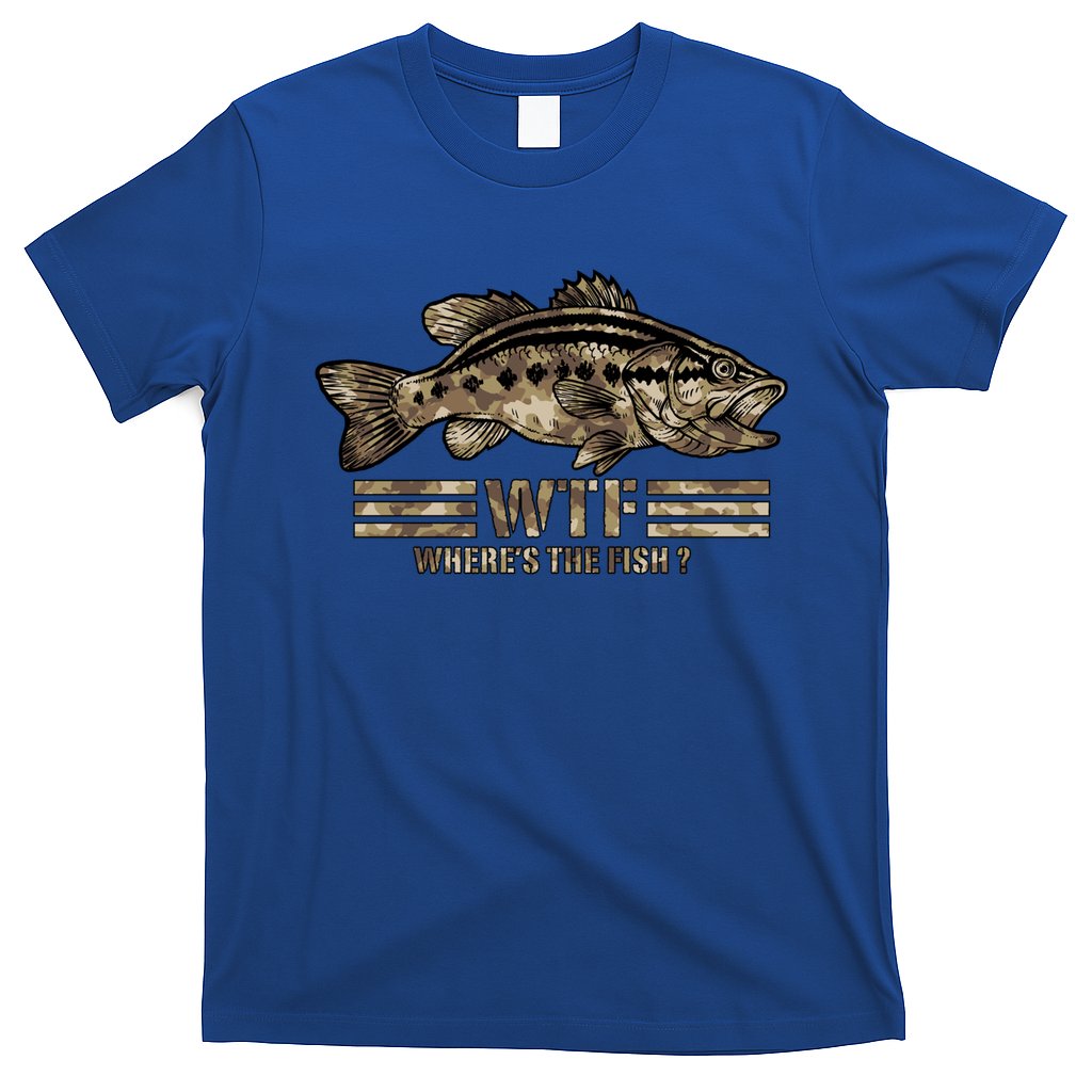 Funny Bass Fishing Camo Wtf Wheres The Fish Cool Gift T-Shirt