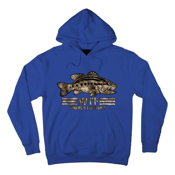 Funny Bass Fishing Camo Wtf Wheres The Fish Cool Gift Tall Hoodie