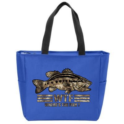 Funny Bass Fishing Camo Wtf Wheres The Fish Cool Gift Zip Tote Bag