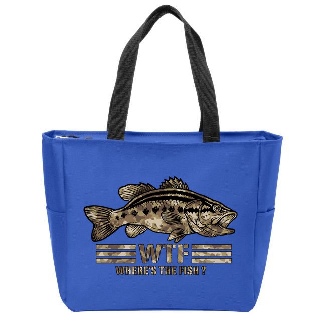 Funny Bass Fishing Camo Wtf Wheres The Fish Cool Gift Zip Tote Bag