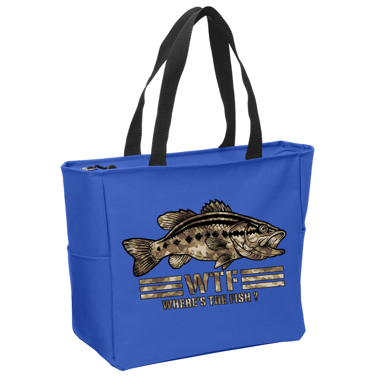 Funny Bass Fishing Camo Wtf Wheres The Fish Cool Gift Zip Tote Bag