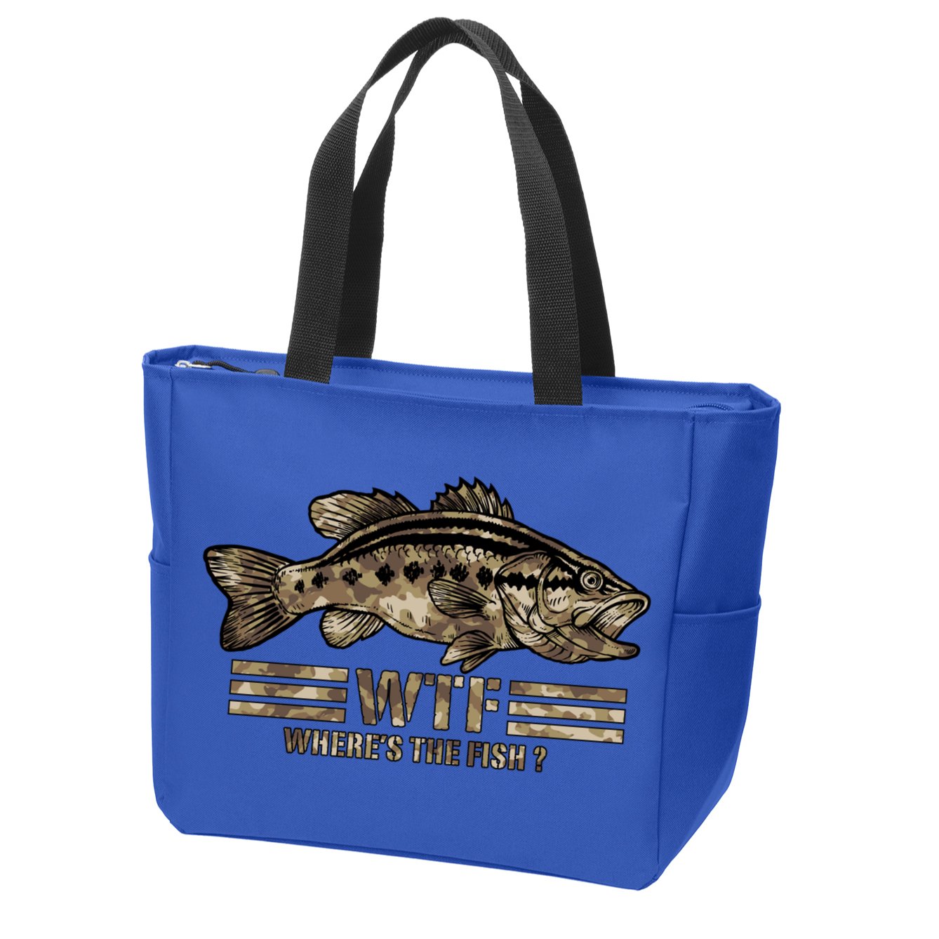 Funny Bass Fishing Camo Wtf Wheres The Fish Cool Gift Zip Tote Bag