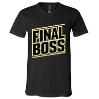 Final Boss Funny Tough As A Rock Wrestling Mma Gamer V-Neck T-Shirt