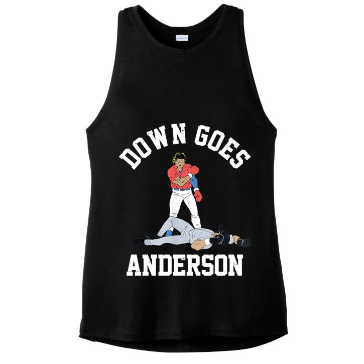 Funny Baseball Fight Down Goes Anderson Ladies PosiCharge Tri-Blend Wicking Tank
