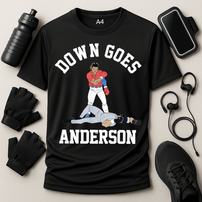 Funny Baseball Fight Down Goes Anderson Cooling Performance Crew T-Shirt