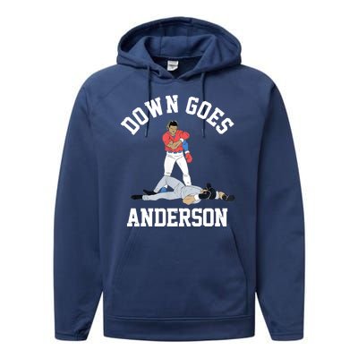 Funny Baseball Fight Down Goes Anderson Performance Fleece Hoodie