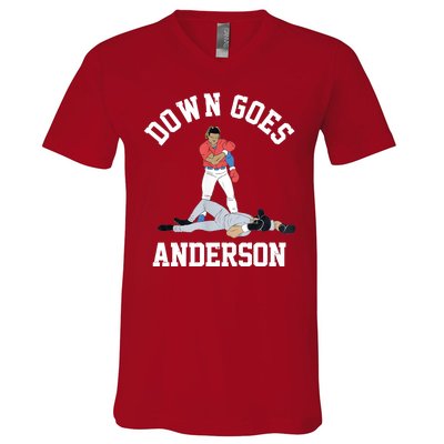 Funny Baseball Fight Down Goes Anderson V-Neck T-Shirt