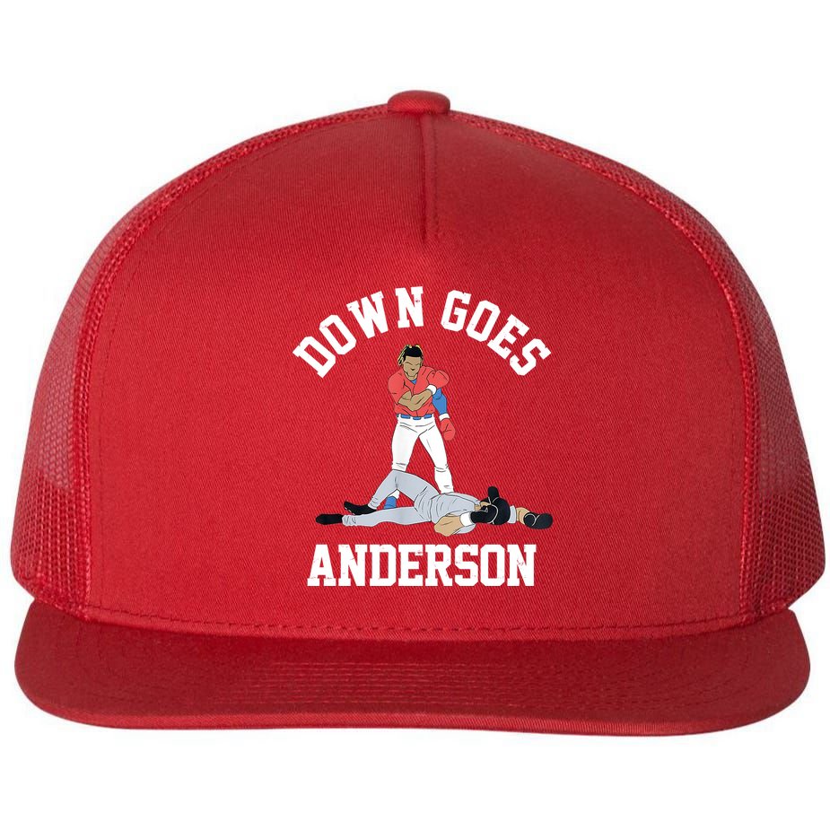 Funny Baseball Fight Down Goes Anderson Flat Bill Trucker Hat