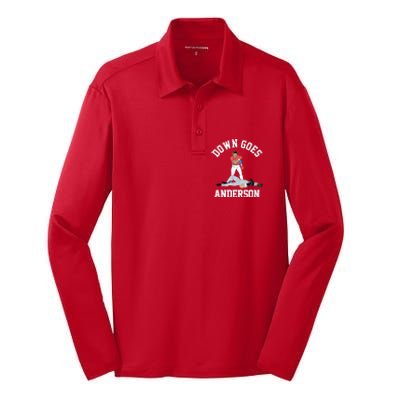 Funny Baseball Fight Down Goes Anderson Silk Touch Performance Long Sleeve Polo