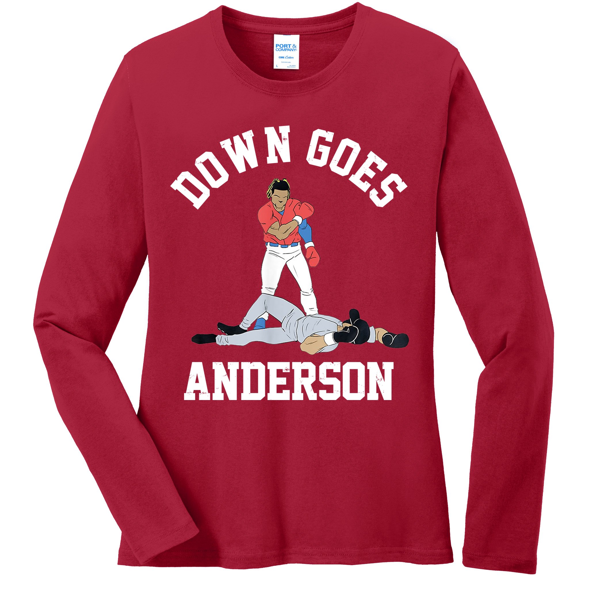 Funny Baseball Fight Down Goes Anderson Ladies Long Sleeve Shirt