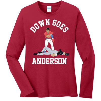 Funny Baseball Fight Down Goes Anderson Ladies Long Sleeve Shirt