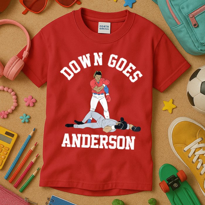 Funny Baseball Fight Down Goes Anderson Kids T-Shirt