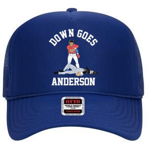 Funny Baseball Fight Down Goes Anderson High Crown Mesh Back Trucker Hat