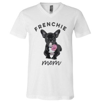 French Bulldog For Women Frenchie Mom Flower V-Neck T-Shirt