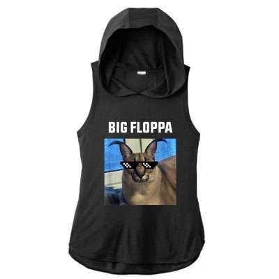 Funny Big Floppa Wearing Meme Sunglasses Ladies PosiCharge Tri-Blend Wicking Draft Hoodie Tank