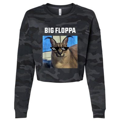 Funny Big Floppa Wearing Meme Sunglasses Cropped Pullover Crew