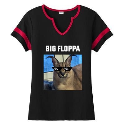 Funny Big Floppa Wearing Meme Sunglasses Ladies Halftime Notch Neck Tee