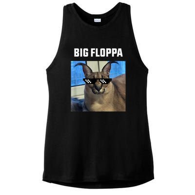 Funny Big Floppa Wearing Meme Sunglasses Ladies PosiCharge Tri-Blend Wicking Tank