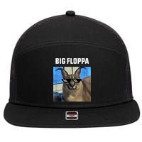 Funny Big Floppa Wearing Meme Sunglasses 7 Panel Mesh Trucker Snapback Hat