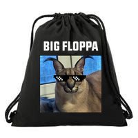 Funny Big Floppa Wearing Meme Sunglasses Drawstring Bag