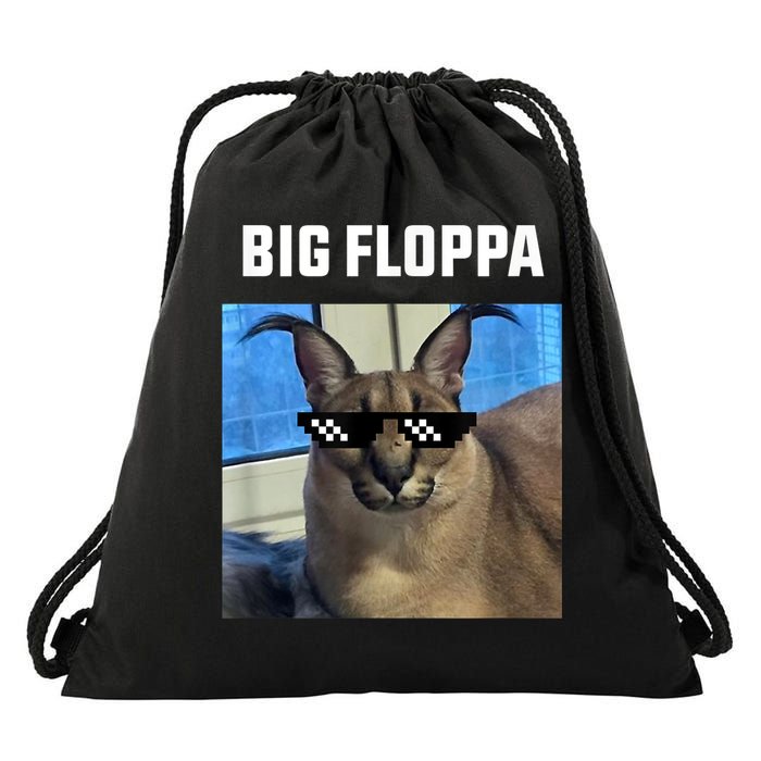 Funny Big Floppa Wearing Meme Sunglasses Drawstring Bag