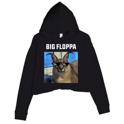 Funny Big Floppa Wearing Meme Sunglasses Crop Fleece Hoodie