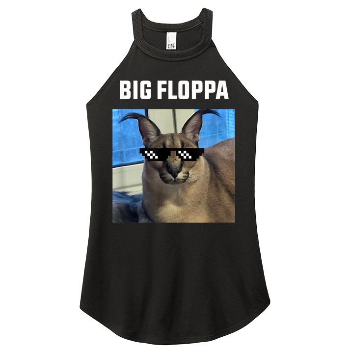 Funny Big Floppa Wearing Meme Sunglasses Women's Perfect Tri Rocker Tank