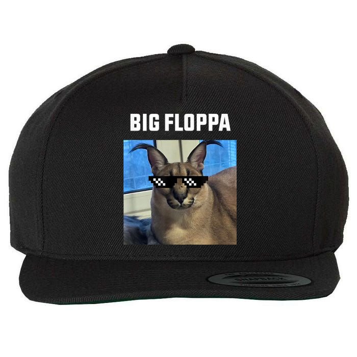 Funny Big Floppa Wearing Meme Sunglasses Wool Snapback Cap