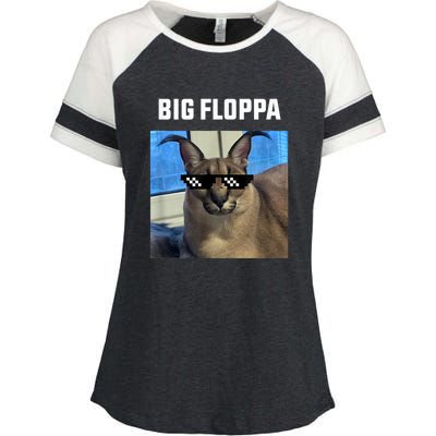 Funny Big Floppa Wearing Meme Sunglasses Enza Ladies Jersey Colorblock Tee