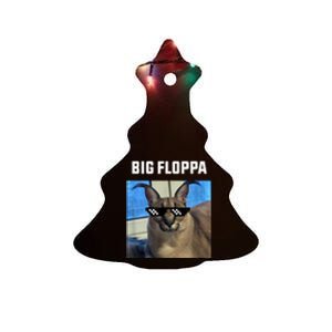 Funny Big Floppa Wearing Meme Sunglasses Ceramic Tree Ornament