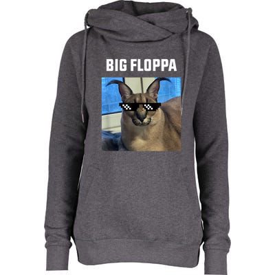 Funny Big Floppa Wearing Meme Sunglasses Womens Funnel Neck Pullover Hood