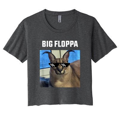 Funny Big Floppa Wearing Meme Sunglasses Women's Crop Top Tee