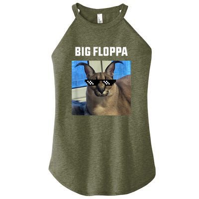 Funny Big Floppa Wearing Meme Sunglasses Women's Perfect Tri Rocker Tank