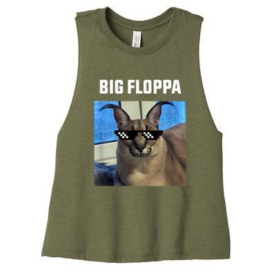 Funny Big Floppa Wearing Meme Sunglasses Women's Racerback Cropped Tank