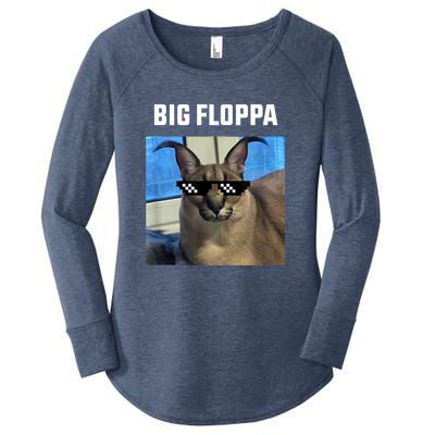 Funny Big Floppa Wearing Meme Sunglasses Women's Perfect Tri Tunic Long Sleeve Shirt